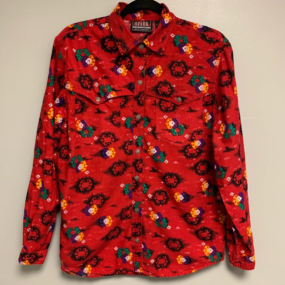 Vintage Western Aztec Red Printed Button Down